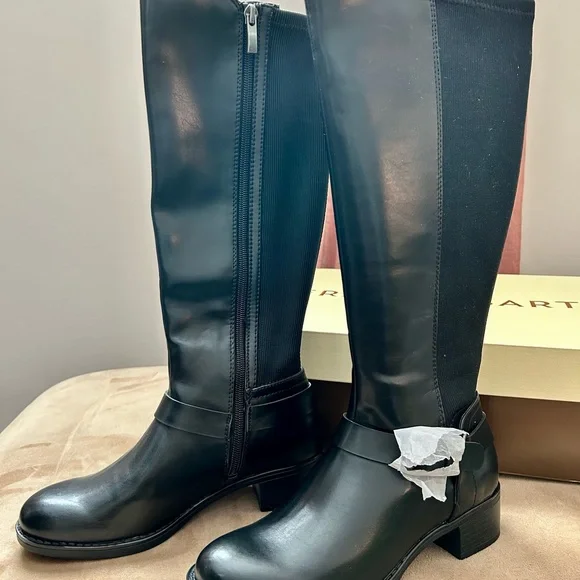 Franco Sarto Women's Black Knee-High Boots with Buckle - Picture 2 of 6